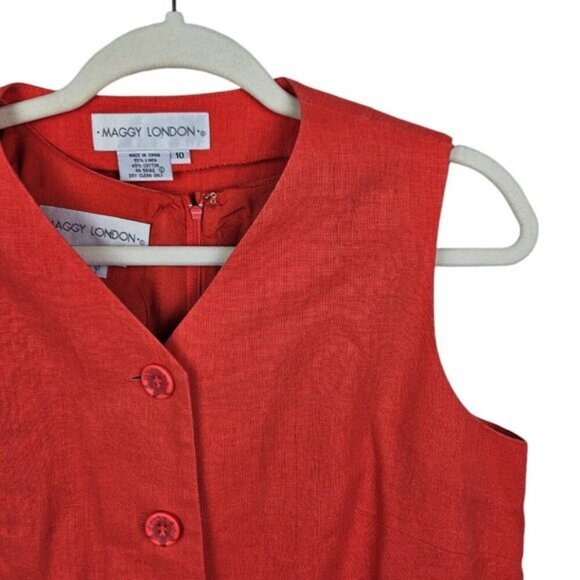 Maggy London Orange Embroidered Linen/Cotton Sleeveless Maxi Dress Vest Size 10 - Picture 4 of 15